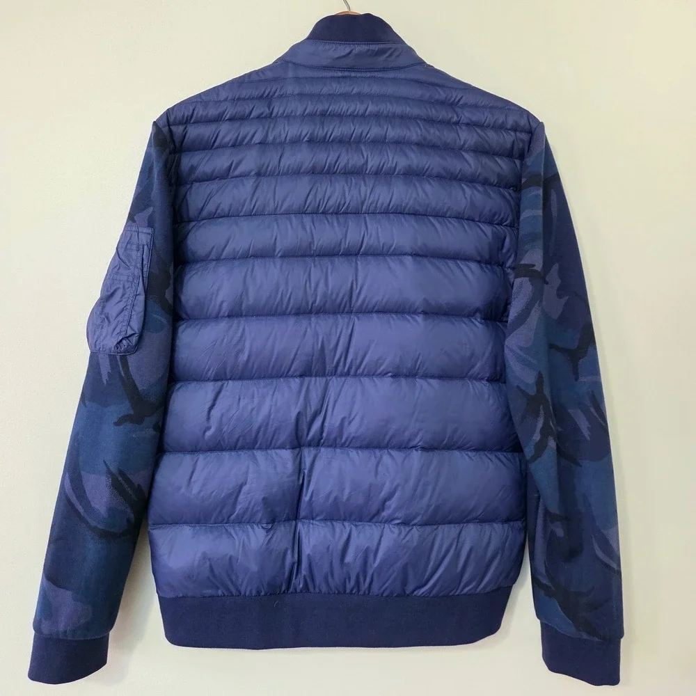 Polo Ralph Lauren Down Hybrid Jacket Sz M Blue‎ Camo Logo Quilt Preppy Old Money